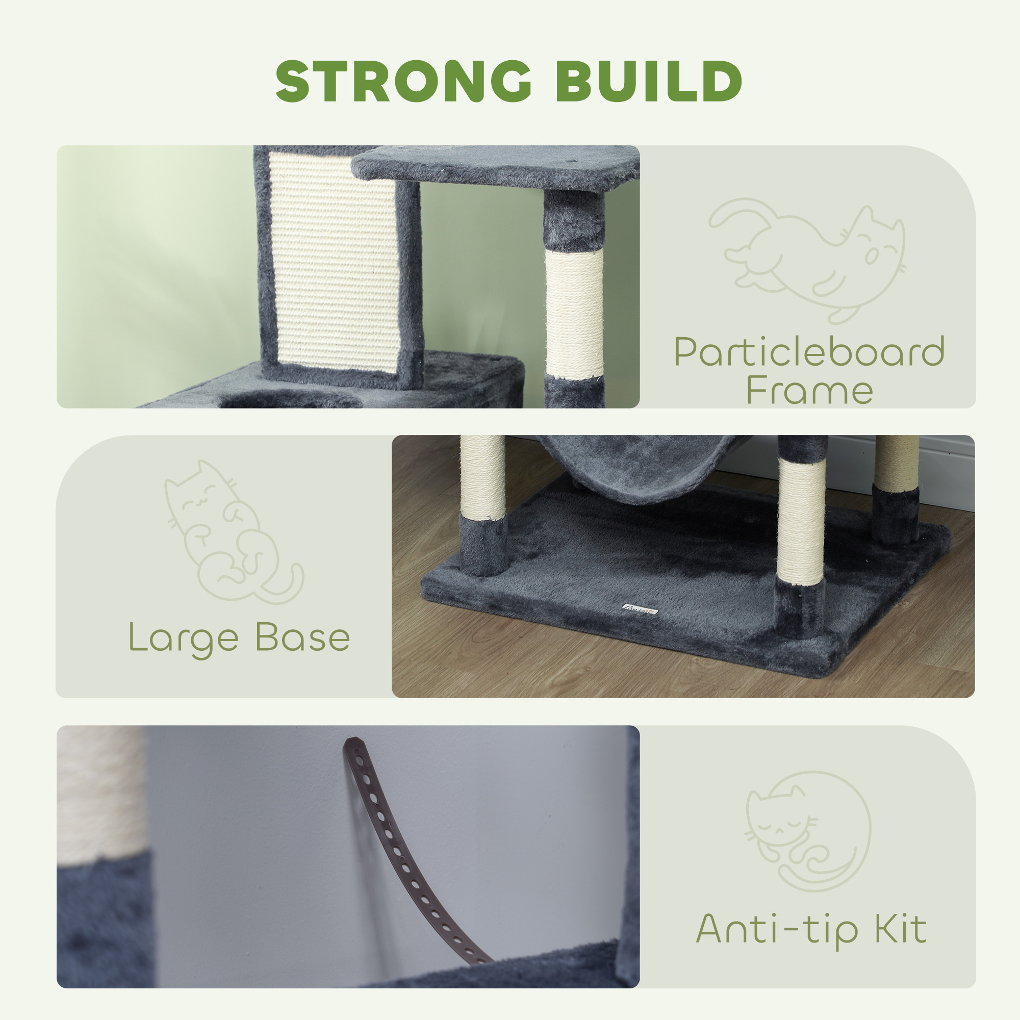 81" Cat Tree w/ Cat Scratching Posts, Scratching Board, Condos, Beds, Hammocks, Toy Balls, Rope Cat Toy, Gray - Image 2