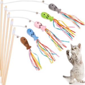 Cat Wand Toys Interactive Cat Toys With Catnip Fish Colorful Ribbons Bell For Kitty Kitten Cat Toys For Indoor Cats Cat Teaser Cat String Toy Cat Accessories