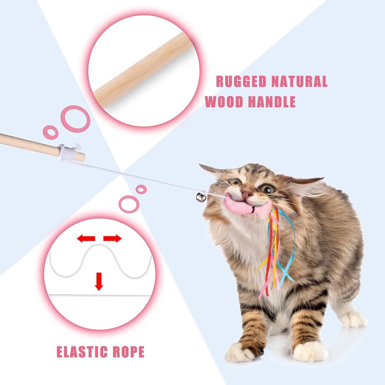 Cat Wand Toys Interactive Cat Toys With Catnip Fish Colorful Ribbons Bell For Kitty Kitten Cat Toys For Indoor Cats Cat Teaser Cat String Toy Cat Accessories - Image 6