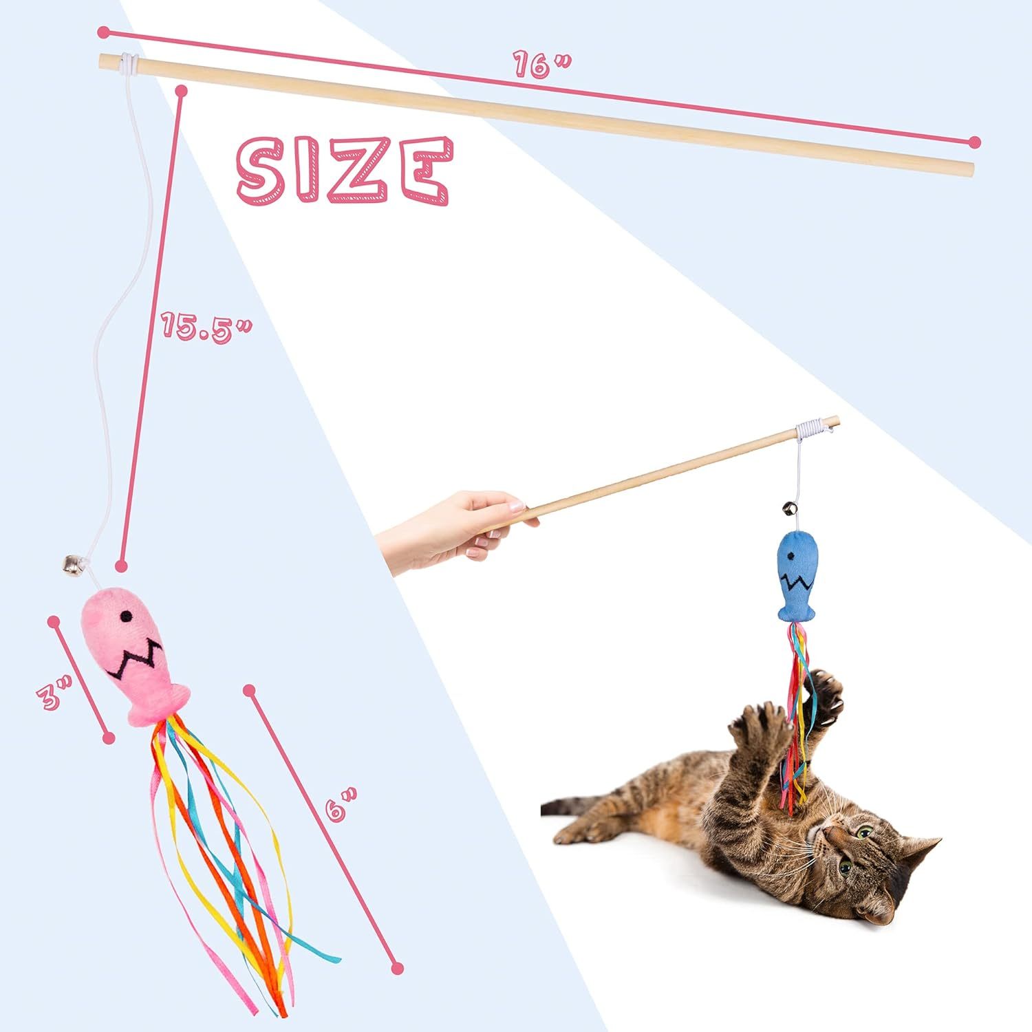 Cat Wand Toys Interactive Cat Toys With Catnip Fish Colorful Ribbons Bell For Kitty Kitten Cat Toys For Indoor Cats Cat Teaser Cat String Toy Cat Accessories - Image 8