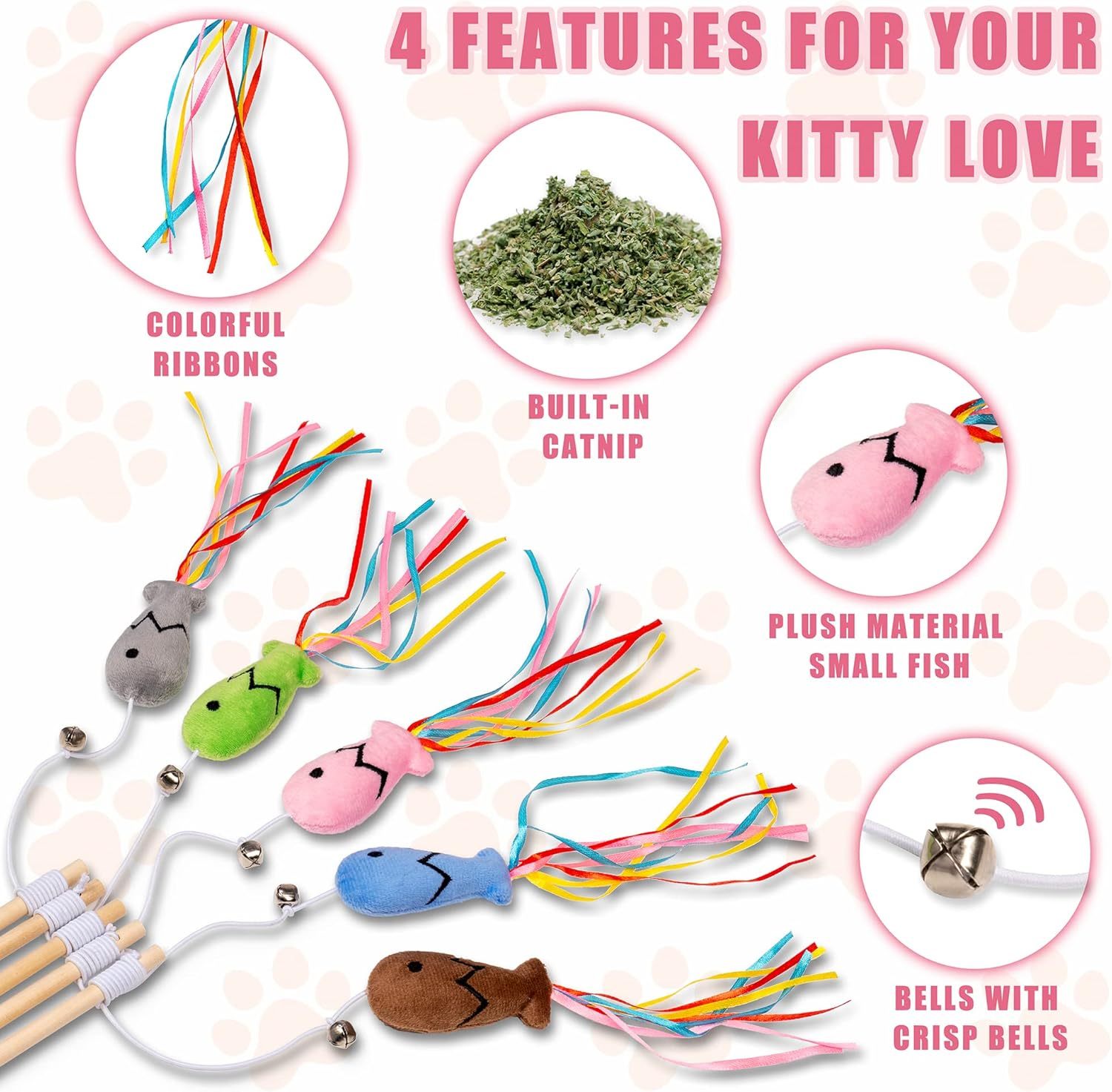 Cat Wand Toys Interactive Cat Toys With Catnip Fish Colorful Ribbons Bell For Kitty Kitten Cat Toys For Indoor Cats Cat Teaser Cat String Toy Cat Accessories - Image 7